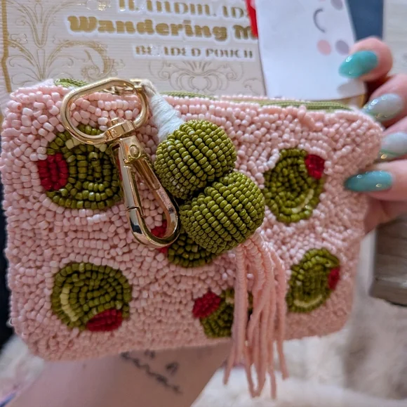 Olive Beaded Pouch With Martini Back - Picture 5 of 5